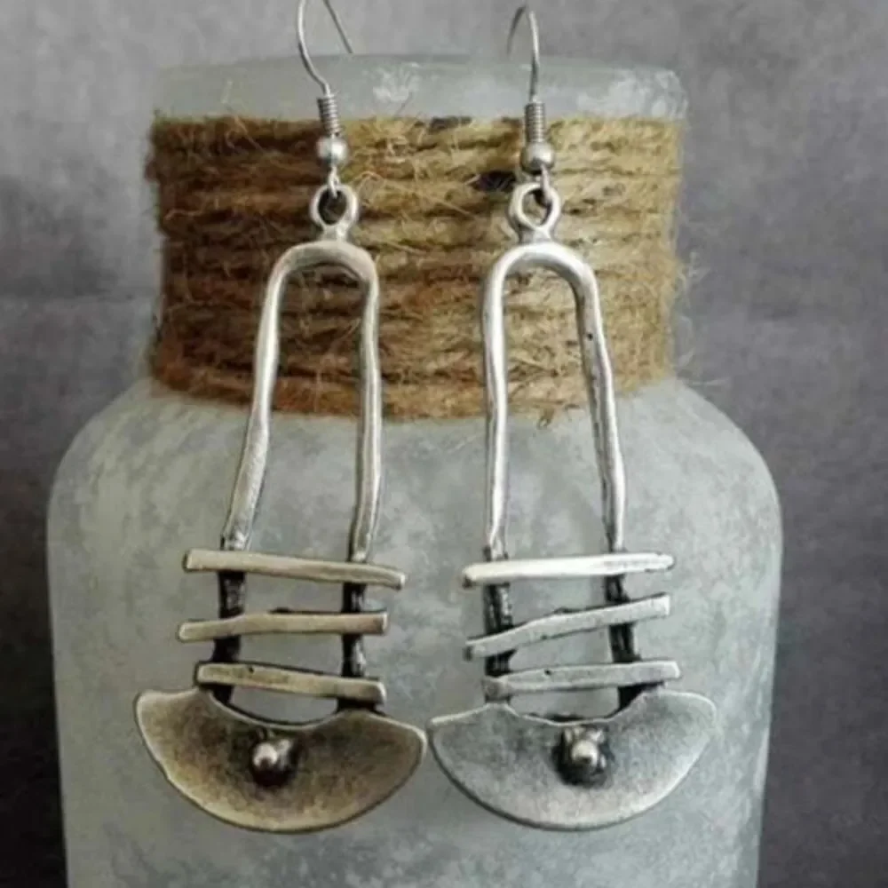 New Women's Bohemian Style Vintage looking Silver Drop Earrings hook design - Picture 7 of 9